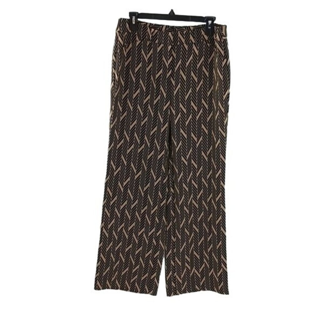 Chicos Womens Pants Size S Regular Brown Black Chevron Wide Leg Career Pull On